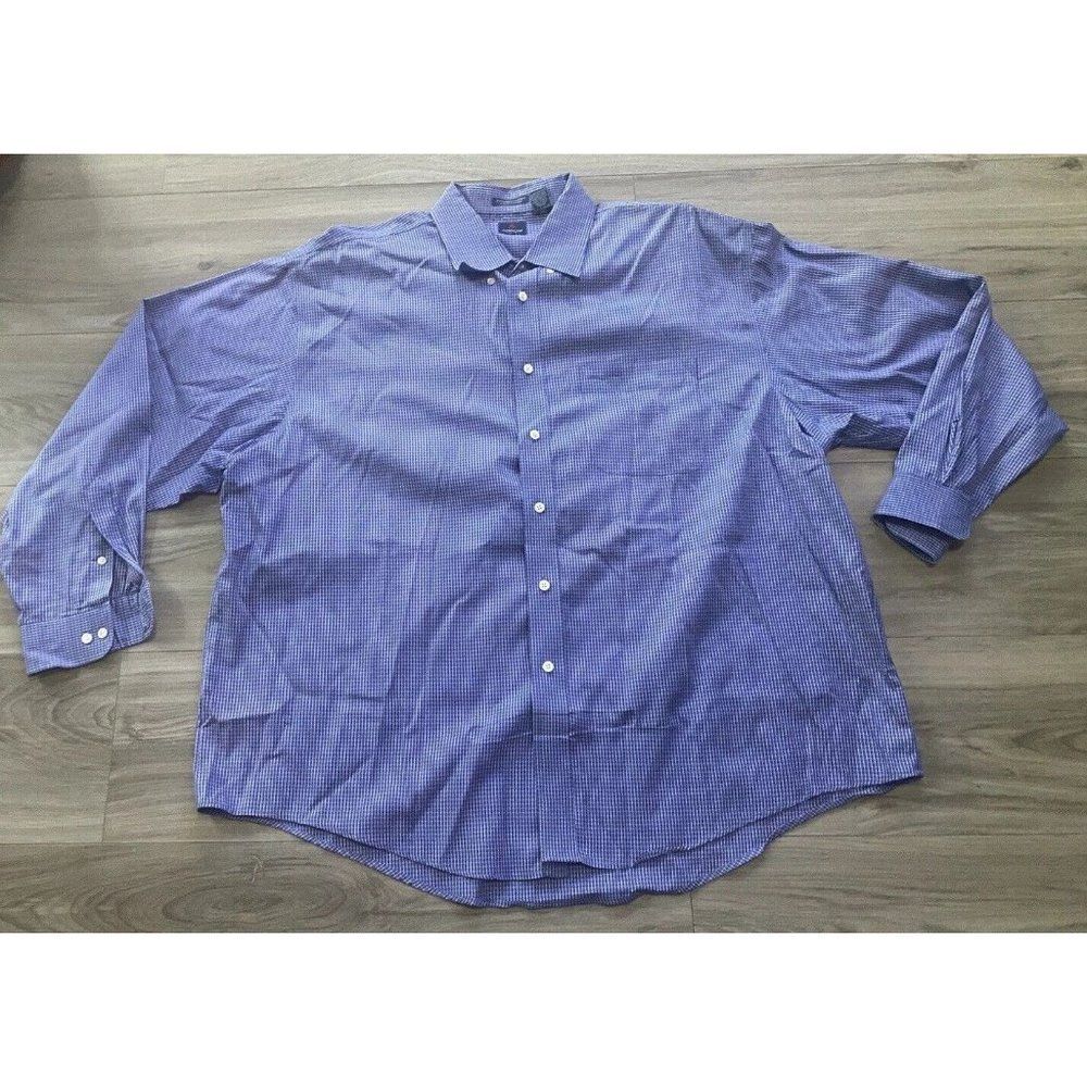 Arrow Button Up Shirt Mens Blue Plaid LS Performance Pinpoint XXL 18-18 1/2